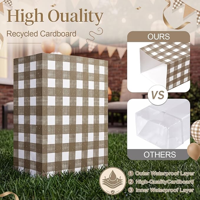 Tinlade 6 Pack Disposable Trash Cans for Parties 13 Gallon Pop up Trash Cans Large Collapsible Garbage Bins Thick Foldable Recycling Bin for Holiday Party Gatherings, Khaki Plaid