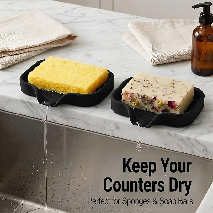 Zulay Kitchen Small Silicone Sponge Holder (4.9x3.3”) – Space-Saving Sink Organizer Tray for Sponge, Soap, Brush & More – Compact Non-Slip Dish for Kitchen & Bathroom (Black)