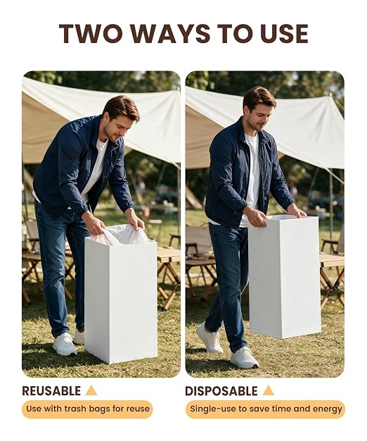 Magicheap 30 Gallon Disposable Trash Cans for Parties, 4 Pack, White | 30" H x 14" W x 14" D, Reusable, Portable, Collapsible, Recycled Cardboard Recycle Bin for Events Parties Camping
