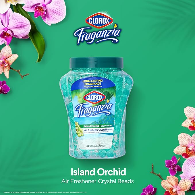 Clorox Fraganzia Aircare Beads Twin Pack Two 12oz - Island Orchid | Long-Lasting Air Freshener Beads | Gel Beads Air Freshener in Island Orchard Scent for Home, Bathroom, or Car (Pack of 2)