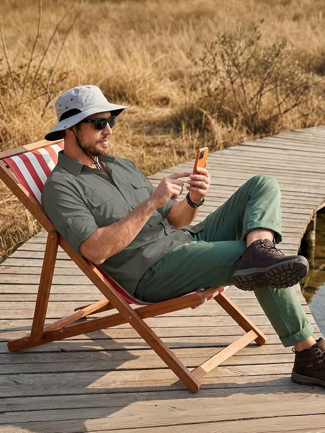 linlon Men's Safari Shirt UV Sun Protection Long Sleeve Hiking Travel | Button Down Mesh Back Vents UPF 50+ Quick Dry Breathable Cool Lightweight Outdoor Travel Fishing Gardening Clothes