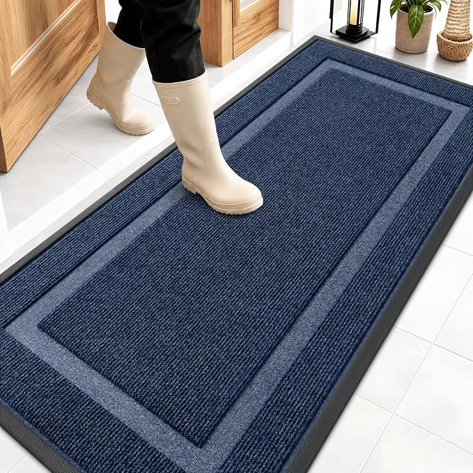 OLANLY Front Door Mat Outside 59x23, All-Season Heavy-Duty Rubber Doormat | Blue, Absorbent, Stain and Fade Resistant, Waterproof Non-Slip Backing, Low-Profile Indoor Outdoor Floor Mat for Entryway