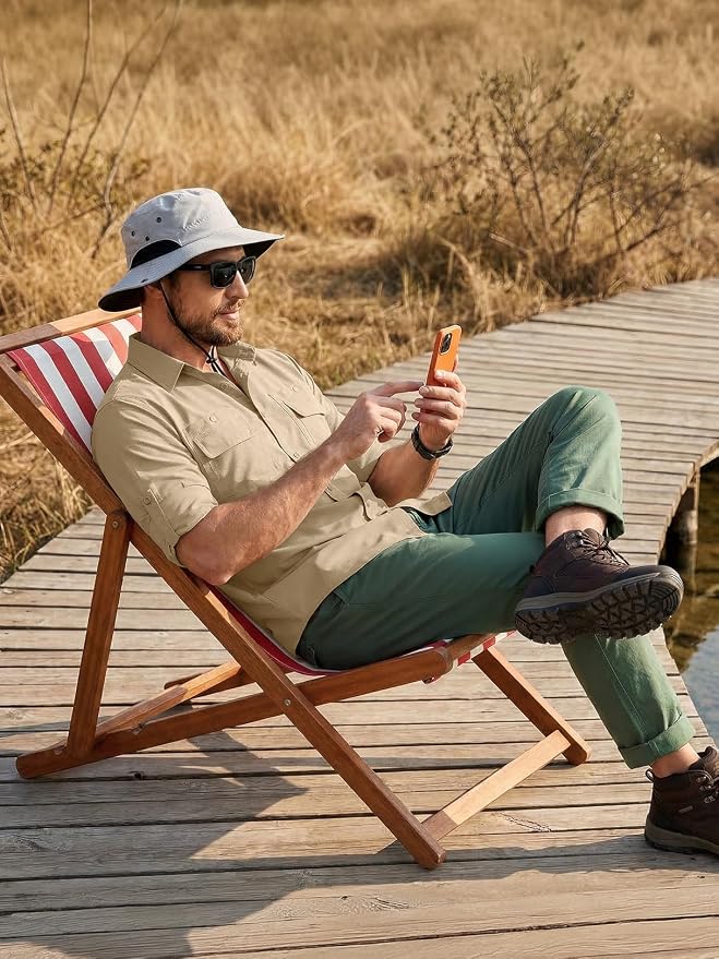 linlon Men's Safari Shirt UV Sun Protection Long Sleeve Hiking Travel | Button Down Mesh Back Vents UPF 50+ Quick Dry Breathable Cool Lightweight Outdoor Travel Fishing Gardening Clothes