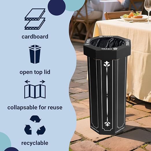 Eyely MPH1301A-SET2 Sal 25-Gallon Disposable Corrugated Cardboard Event Trash Can and Recycling Bin for BBQs, Beach, Parties & Events & Outdoor Activities, Bridal Black (Set of 2)