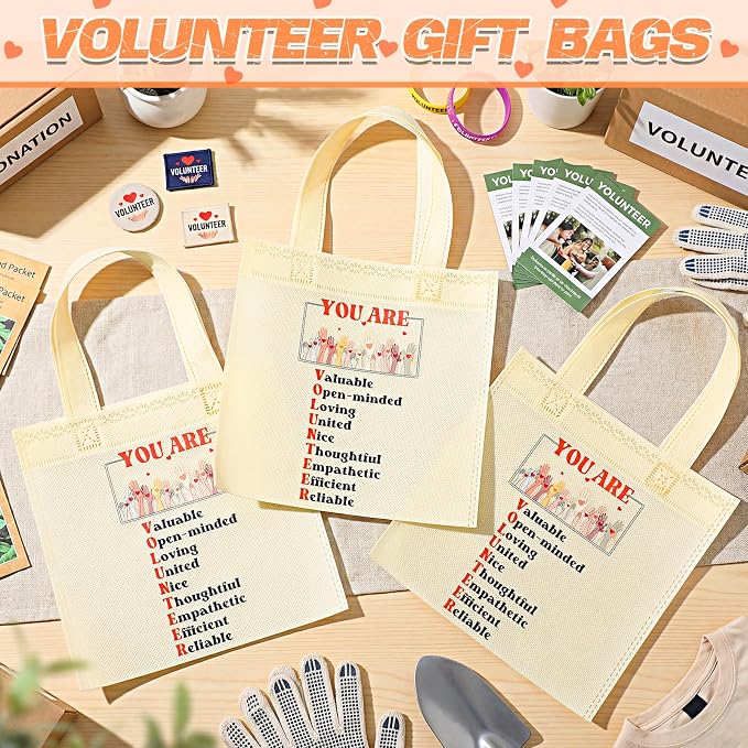 Tallew 50 Pcs Volunteer Appreciation Gift Bags Bulk Small Non Woven Bags with Handles Thank You Gifts for Volunteers Teacher Women Nurse
