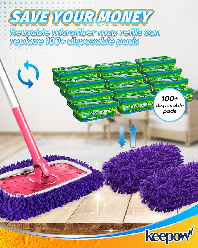 8Pcs Reusable Microfiber Mop Pads Compatible with Swiffer Sweeper Mop | Replacement Wet Mopping pad Refills & Washable Dry Sweeping Cloths for Surface/Hardwood Floor Cleaning