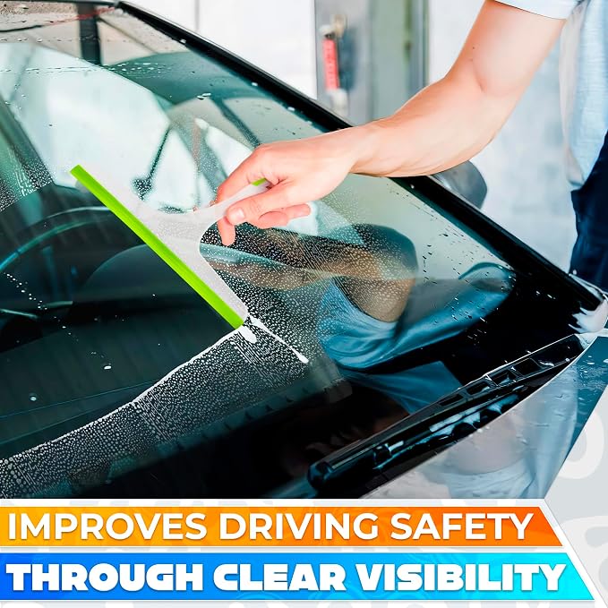 4 Pcs Hand Squeegee for Shower Glass, 9.45 in Silicone Blade | Small Squeegee for Window Cleaning; Streak-Free; Durable Plastic Grip; Hanging Hook; for Mirror, Tile & Glass Doors
