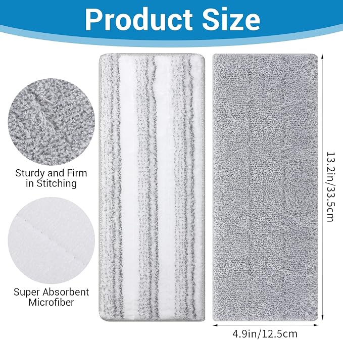 20Pcs Mop Replacement Pads, 13x4.9'' Universal Mop Pads | Mop Head Refills Washable Wet Mop, Compatible with Most 11-13” Size Mops Microfiber Flat Mop Pad