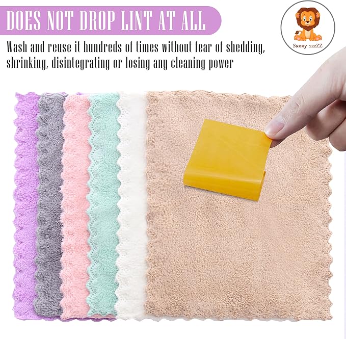 24 Pack Kitchen Dishcloths - Does Not Shed Fluff - Reusable Dish Towels, Dish cloths, Super Absorbent Coral Fleece Cleaning Cloths, Nonstick Oil Washable Fast Drying, 16 x 19 Inch (Multicolor)