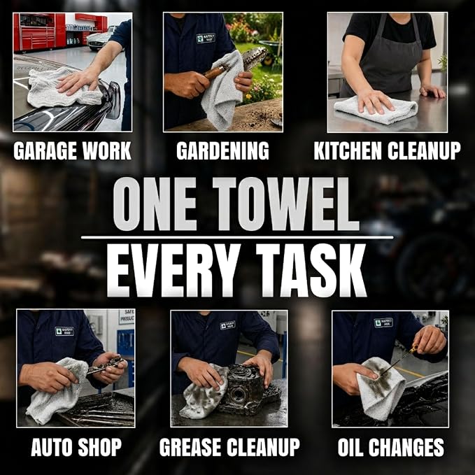 Premium White 100% Cotton Shop Rags Bulk, 150 Pack, 13”x14”, Reusable Lint Free Shop Towels, Commercial-Grade Cleaning Shop Cloths for Oil, Grease, Garage, Workshop, Industrial & Home Use