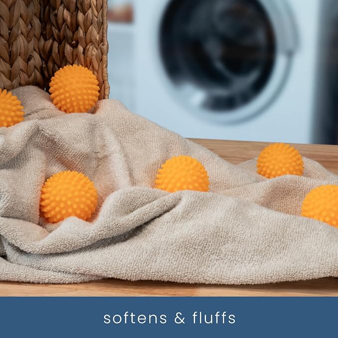 S&T INC. Reusable Plastic Dryer Balls, 6 Pack, 2.5" Diameter, Orange | Dryer Balls, Fabric Softener for Laundry, Reusable, Cut Down Dry Time, Replaces Dryer Sheets