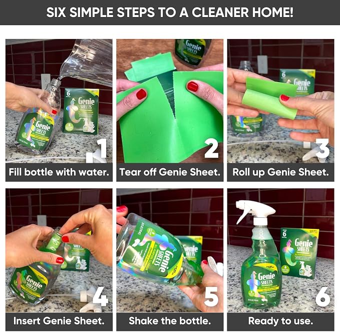 Microfiber Towels and Genie Sheets Concentrate All-Purpose Cleaner & Spray Bottle | Premium Multi-Surface All Purpose Cleaning Cloths | Deep Clean, Polish, Dust | Black 12pk