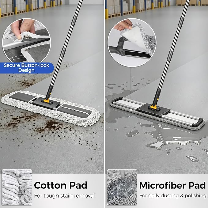 36" Commercial Dust Mop for Floor Cleaning, Heavy Duty Industrial Mop | Sweeping Broom with 3 Mops Pads, Industrial Mop for Hardwood, Tile, Gym, Office, Mall, Warehouse