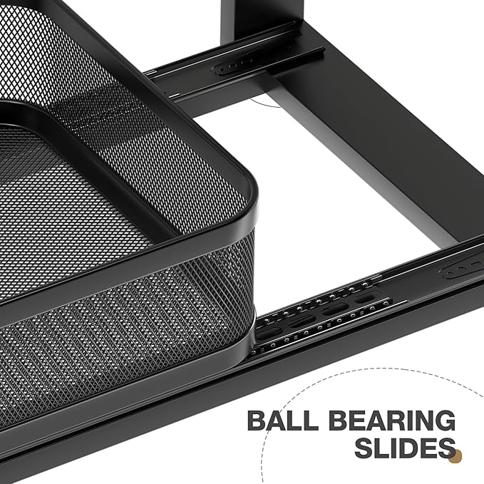 2 Pack 21IN-Depth Under Sink Organizer With Next-Gen Ball-Bearing Slides,2-Tier Precision Mesh Pull Out Cabinet Storage for Bathroom&Kitchen,Height Adjustable Drawers Shelf,Anti-rust-Black