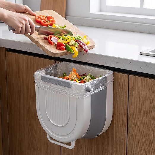 Wall-Mounted Collapsible Trash Can for Kitchen - 2026 Multipurpose Folding Waste Bin for Peels, Recycling & Space-Saving - Creative Design Gray 8.3