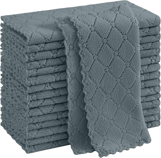Homaxy Super Soft 16 Pack Coral Velvet Dish Cloths, 10" x 10", Dark Grey | Ultra-Absorbent Dishcloths, No Lint, Nonstick Oil, Fast Drying, Microfiber Cleaning Cloth