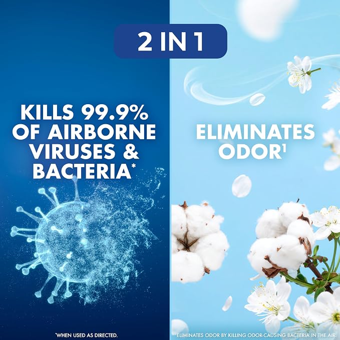 Lysol Air Sanitizer with Bacterial Odor Eliminator for Home & Office, Air Freshener Alternative, Cotton Blossom Scent, 10 oz (Pack of 6)