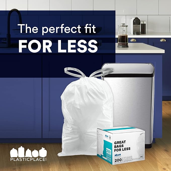 Plasticplace Custom Fit Trash Bags, Compatible with simplehuman Code X (100 Count) White Drawstring Garbage Liners 21 Gallon/ 80 Liter, 26" x 24.5"