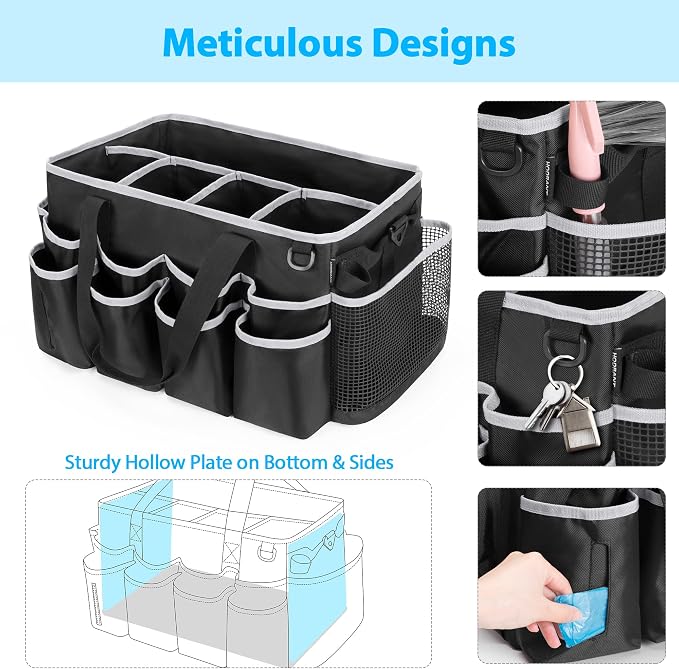 HODRANT Extra-large Wearable Cleaning Caddy with Pad, Handle & Divider | Cleaning Organizer Bag for Clean Products, Housekeeper Tote Car Wash Tools Bag for Detailing Supplies, Bag Only, Gray Edge