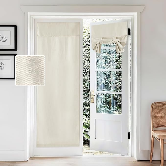 RYB HOME Thick Faux Linen Weave Textured Curtains for French Door Tie up Window Covers Sidelight Door Curtains Blinds for Patio, 1 Piece, 26W x 80L Inches,Linen