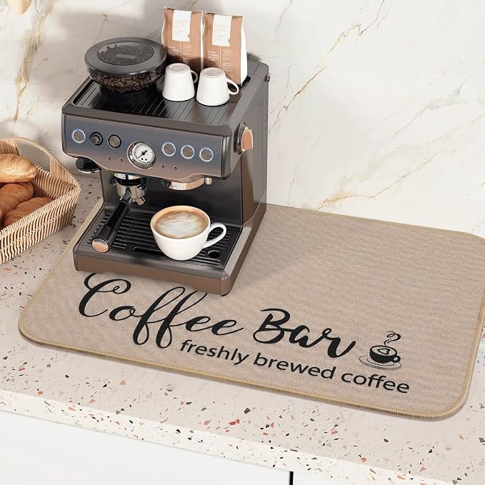 Findosom Dish Drying Mat, 18" x 24" Super Absorbent & Hide Stain Coffee Mat, Cuttable Drying Mat for Kitchen Counter, Coffee Bar Accessories, Under Dish Rack, Coffee Maker, Espresso Machine, Linen