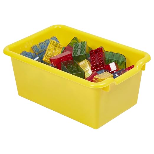 ECR4Kids Scoop Front Storage Bin, Multipurpose Organization, Yellow, 5-Piece | Durable plastic, GREENGUARD Gold Certified, 1.2 gallon capacity, lightweight & nestable, built-in handle, classroom/home use