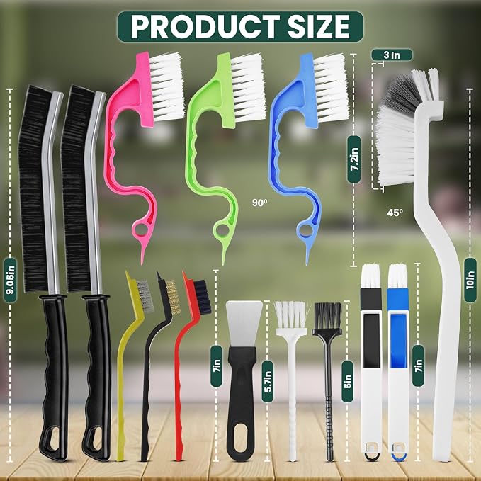 14 Pcs Crevice Cleaning Brush Set – Hard Bristle Cleaning Tools for Grout, Tile Floors, Gaps & Narrow Spaces – Multi-Purpose Grout Scrub Brush for Cleaning Bathroom, Shower, Window Tracks, Kitchen | Multi-Purpose Grout Scrub Brush for Tile Floors, Bath...