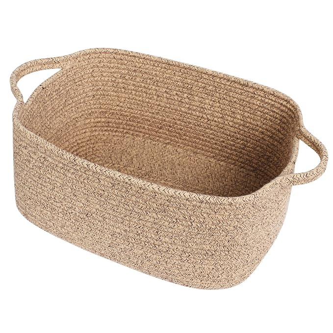 Cute Brown Gift Basket, Woven Baskets for Gifts Empty, Cotton Rope Storage Bin for Organizing, Decorative Dog Toy Box, Baby Nursery Organizer, Wicker Easter Basket with Handle, Room Decor