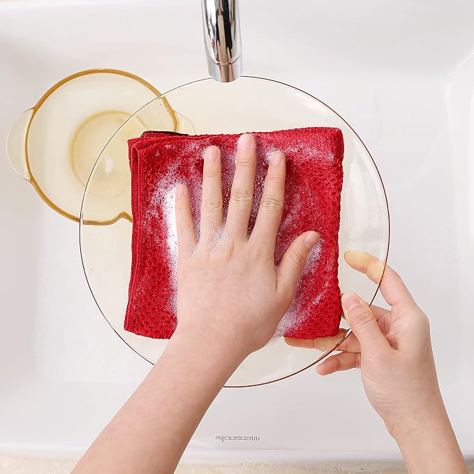 Homaxy 100% Cotton Waffle Weave Kitchen Dish Cloths 6-Pack, Red | 12 x 12 Inches, Ultra Soft Absorbent Dish Towels, Quick Drying Dish Rags with Hanging Loop