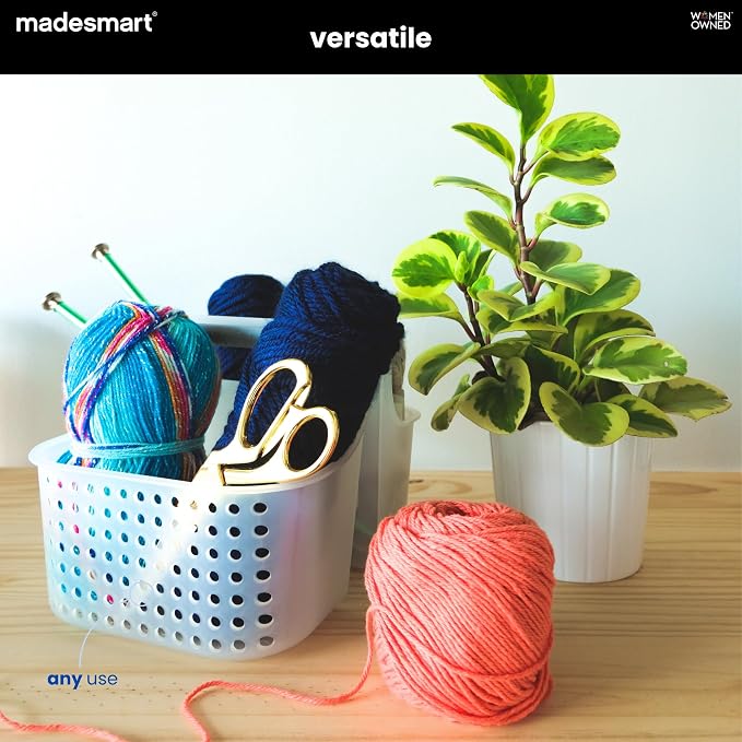 madesmart Shower Tote with Soft Grip Handle, Blue | silicone handle, ventilated sides, portable carry, shampoo soap razors, dorm bathroom, woman owned