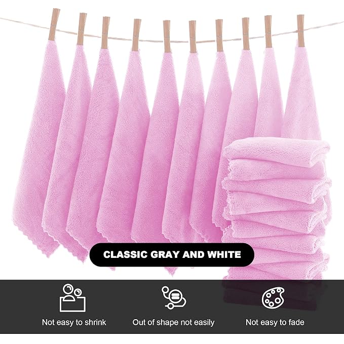 MOONQUEEN Microfiber Facial Cloths Fast Drying Washcloth 12 Pack - Premium Soft Makeup Remover Cloths - Frozen Berry
