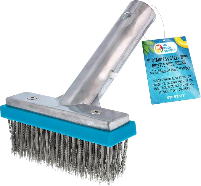 U.S. Pool Supply 5" Pool Brush Head for Inground Pools, Stainless Steel | Pool Brush, Metal Wire Bristles, Scrubbing Scrubber Brushes - Remove Calcium Build-Up on Tiles, Rust Stains on Concrete Walls