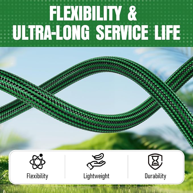 NON-EXPANDABLE 95 ft Garden Hose, Heavy Duty Flexible Water Hose, Kink Resistant Lightweight Hybrid Hose with Durable Fabric Skin, Leakproof Hose Male to Female Fittings