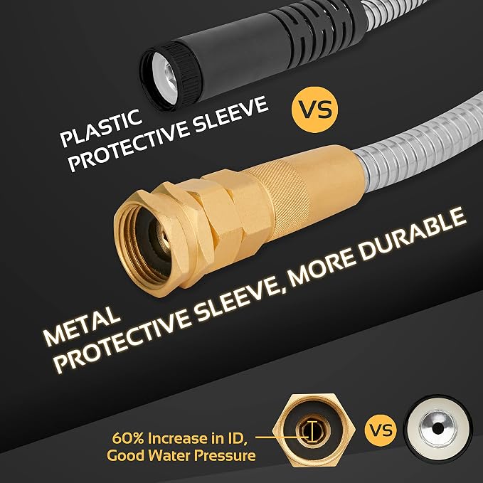 Garden Hose - Flexible Short Water Hose with Metal Fitting, 5 ft Leader Hose, Heavy Duty Hoses Extension for Rv, Outdoor, Small Garden, Yard, 304 Stainless Steel