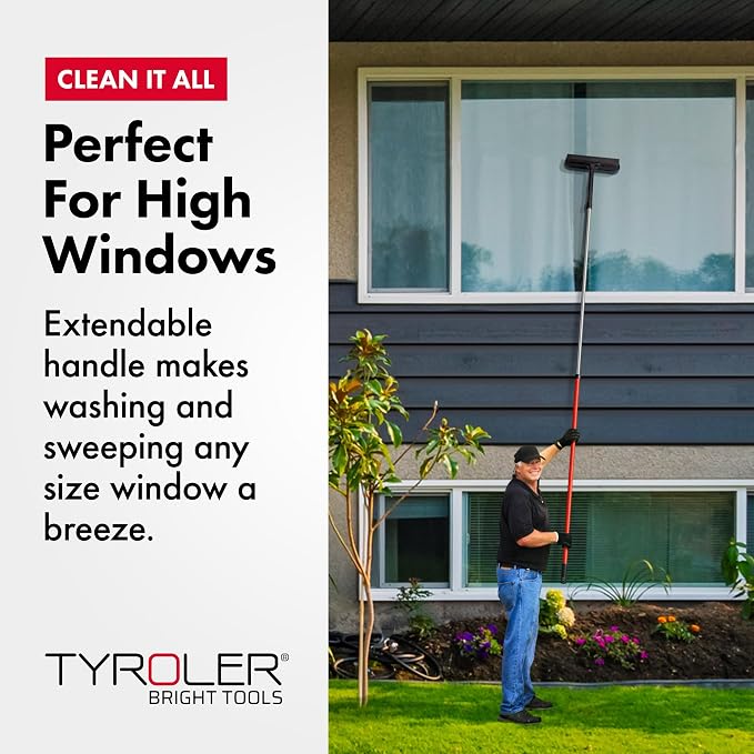 Tyroler Window Washing Kit with Extension Pole 4.5 to 7.5 Ft Handle | Telescopic Window Squeegee Tool With Natural Rubber Blade For Better Reach And Streak-Free Window Cleaning