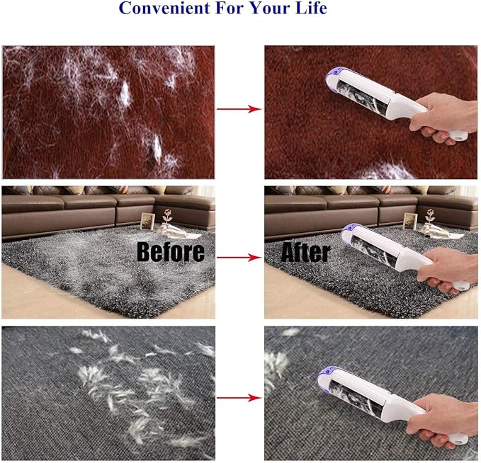 Lint Fur Brush Remover - Removes Pet Fur, Hair, Fuzz, Dust from Clothes, Furniture, Bedding & Car, One-Hand Handled and Self-Cleaning Reusable Travel Lint Fur Brush