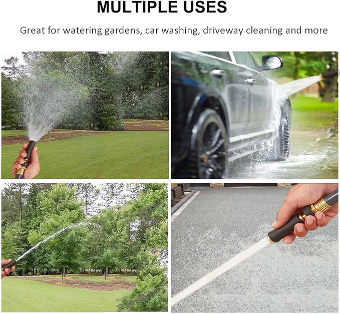Brass Hose Nozzle, Adjustable Twist hose Sprayer, High Pressure Hose Nozzle with On-Off Valve, Leakproof Operation 3/4" Connector, Jet Sweeper Nozzle for Patio and Pet, Car Washing, 3 Pack
