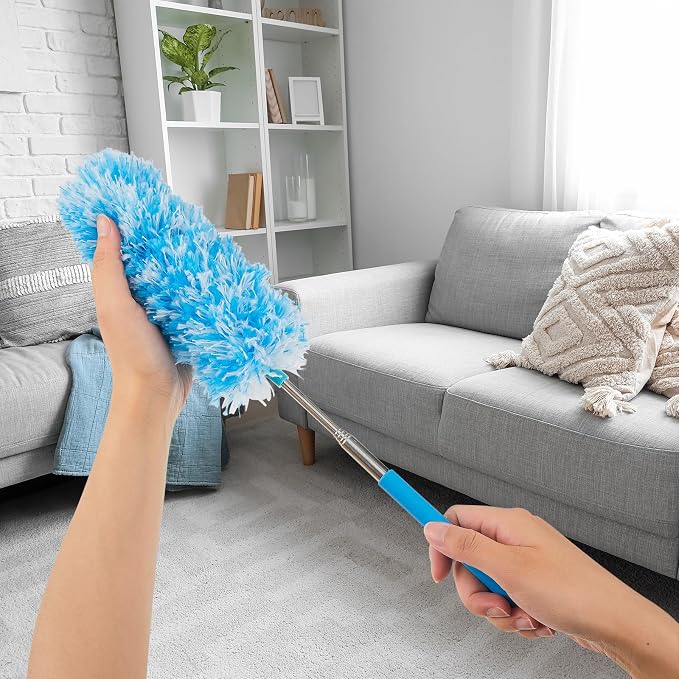 Tanlade 12 Pcs Microfiber Feather Duster for Cleaning, Extendable 13-31 Inch Ceiling Fan Duster with Bendable Head, Washable Tools for Ceiling Fans, Furniture, Car, Cobwebs (Bright Color)