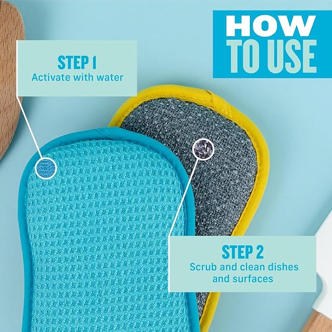 E-Cloth Washing Up Scrub Pad, Sponge for Cleaning - 4 Pack | Reusable & Durable Kitchen Sponge for Dishes & Sink, Non Scratch, Multi Purpose Scrubber, Machine Washable