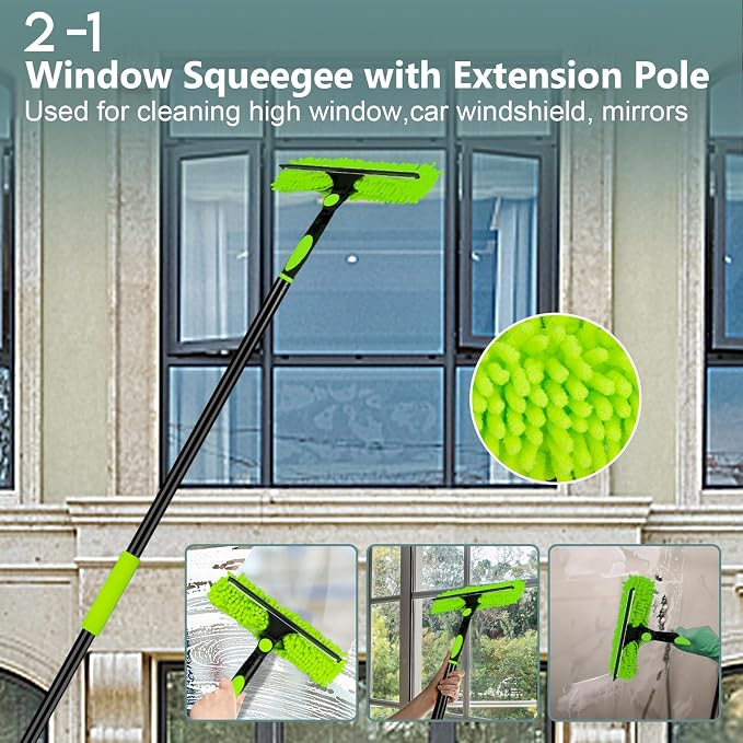 CALBEAU 8 Ft Microfiber Duster with Extension Pole (14 PCS) | 4 Heads for Fan Blade, High Window, Cobweb, Furniture; Safe high-reach cleaning, reaches 15 ft; Dusters for Cleaning