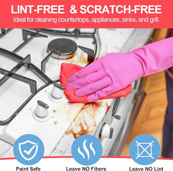 Microfiber Cleaning Cloth, 24 Pack Cleaning Rags,12" X 11" Lint Free Dish Towels Wash Cloths, Reusable Microfiber Towels for Home and Kitchen Bathroom Apartment Cleaning Supplies, Assorted