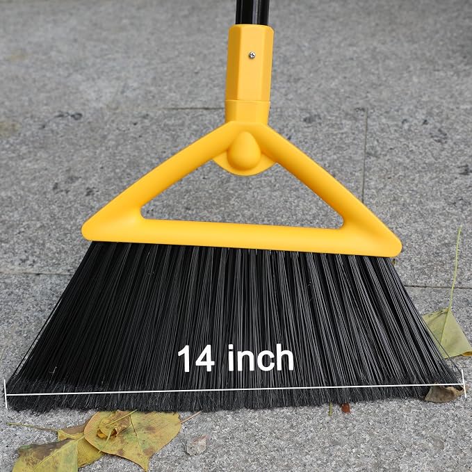 Heavy Duty Yellow Angle Broom with Long Handle - 2 Pack | Versatile Indoor/Outdoor Sweeping, for Courtyard/Garage/Sidewalk/Kitchen/Lobby/Canteen, Durable & Efficient