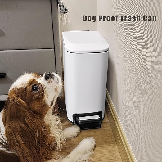 Cesun Small Bathroom Trash Can with Lid, 1.6 Gal, Soft Close, White | Step pedal soft close, Slim 5.9in fits narrow spaces, Stainless steel, Anti-fingerprint, Removable inner bucket, Odor seal