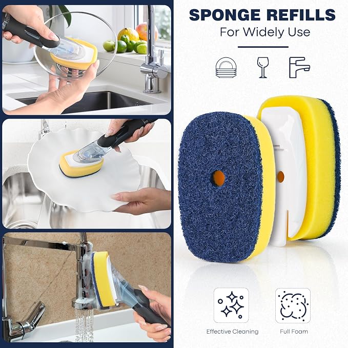 Sponge Brush Refills for OXO Soap Dispensing Dish Brush 8 Pack Refill Heads | Scrub Replacement Head for Scrubber Non-Scratch Sponge Replacement Head Fits Soap Dispensing Handle for Pots Pans Sink