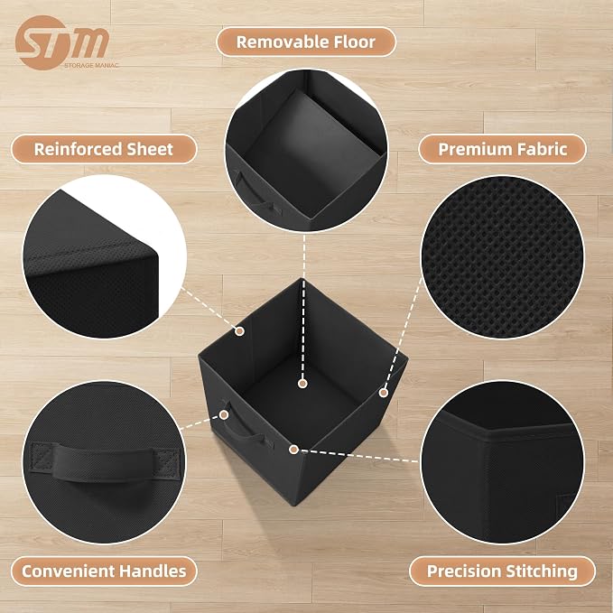 STORAGE MANIAC Storage Cubes, 11 Inch Collapsible Storage Bins with Handles, 8 Pack Fabric Foldable Bins for Organization, Durable Storage Bins for Closet, Shelves, Offices, 8-Pack Black