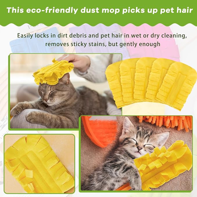 Zubebe 12 Pcs Reusable Duster Refills Fleece,Yellow | Soft Polyester Fiber Flat Duster Refill Multi Surface Washable Cleaning Pad Tools for Home, Blinds, Car, Pet, Furniture, Fans