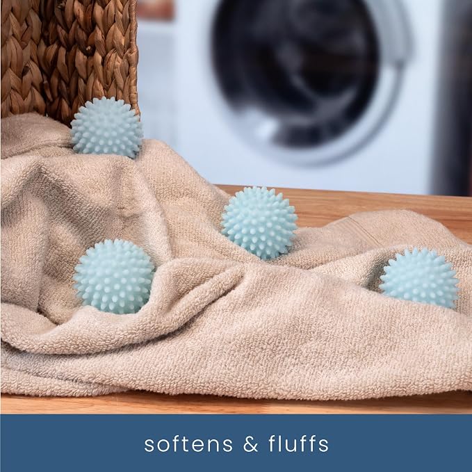 S&T INC. Reusable Plastic Dryer Balls, 4 Pack, 2.5" Diameter, Light Blue | Dryer Balls, Fabric Softener for Laundry, Reusable, Cut Down Dry Time, Replaces Dryer Sheets