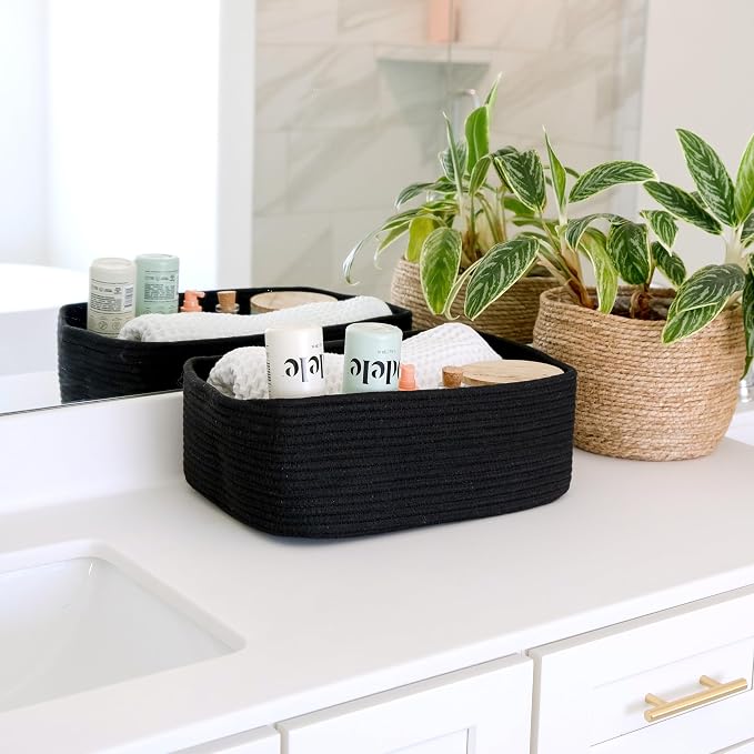 Woven Rope Baskets for Organizing, 3 Pack, 15.5 x 11 x 5.5" Storage Bins | Storage baskets and organizer bins for shelves, pantry, closet storage, toy organizer, bathroom storage, nursery, towels