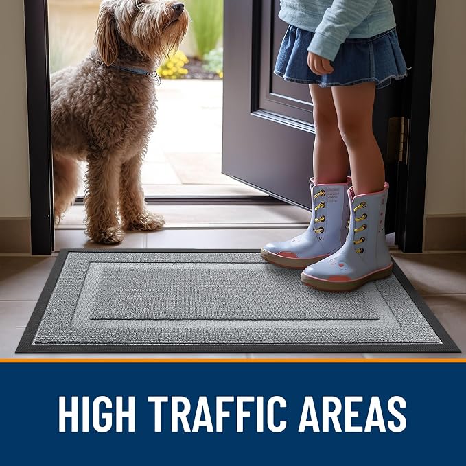 OLANLY Front Door Mat Outside 71x47, All-Season Heavy-Duty Rubber Doormat | Ash Gray, Absorbent, Stain and Fade Resistant, Waterproof Non-Slip Backing, Low-Profile Indoor Outdoor Floor Mat for Entryway
