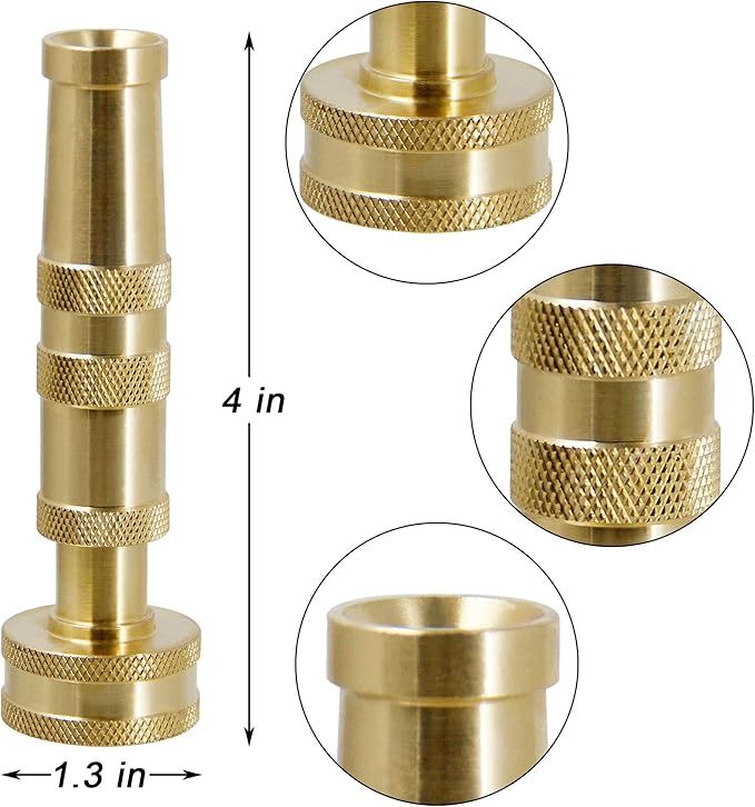 Triumpeek Solid Brass Hose Nozzle, 2 Packs | 4" L, Heavy Duty, Garden Hose Nozzle, 10 Rubber Washers